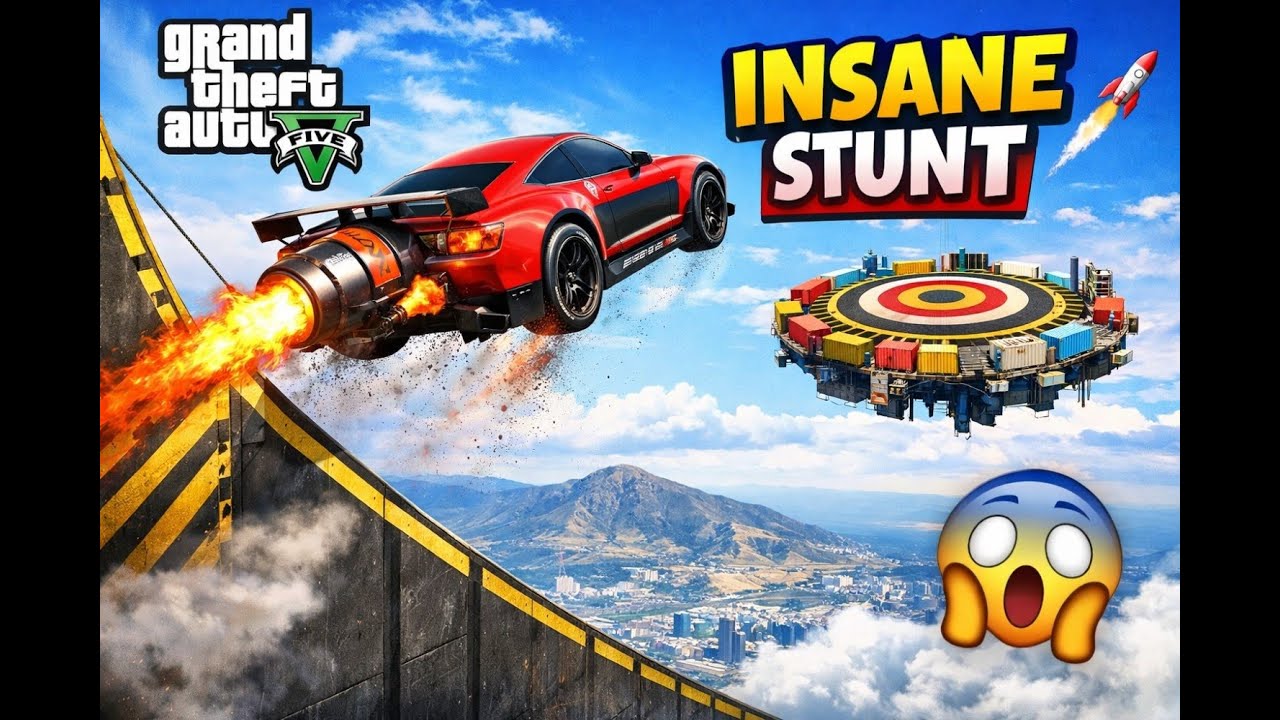 🚗💥 GTA 5 Rocket Car Extreme Jump 🔥 | Crazy Stunt Challenge| RX9 GAMING