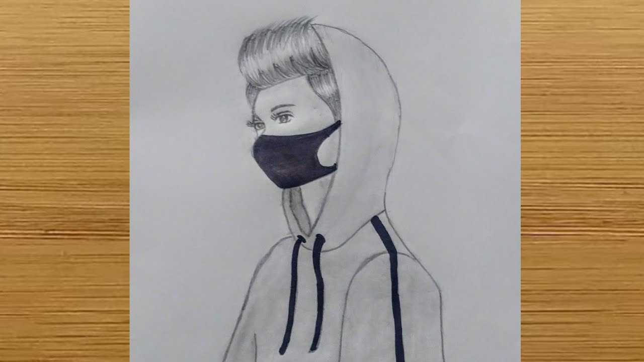 How to draw a boy wearing mask Boy wearing mask drawing Pencil