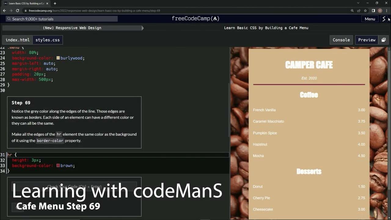 Learn Basic CSS by Building a Cafe Menu - Step 69 - YouTube