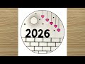 Happy New Year 2026 Drawing Easy Circle Scenery Drawing Pencil Art 