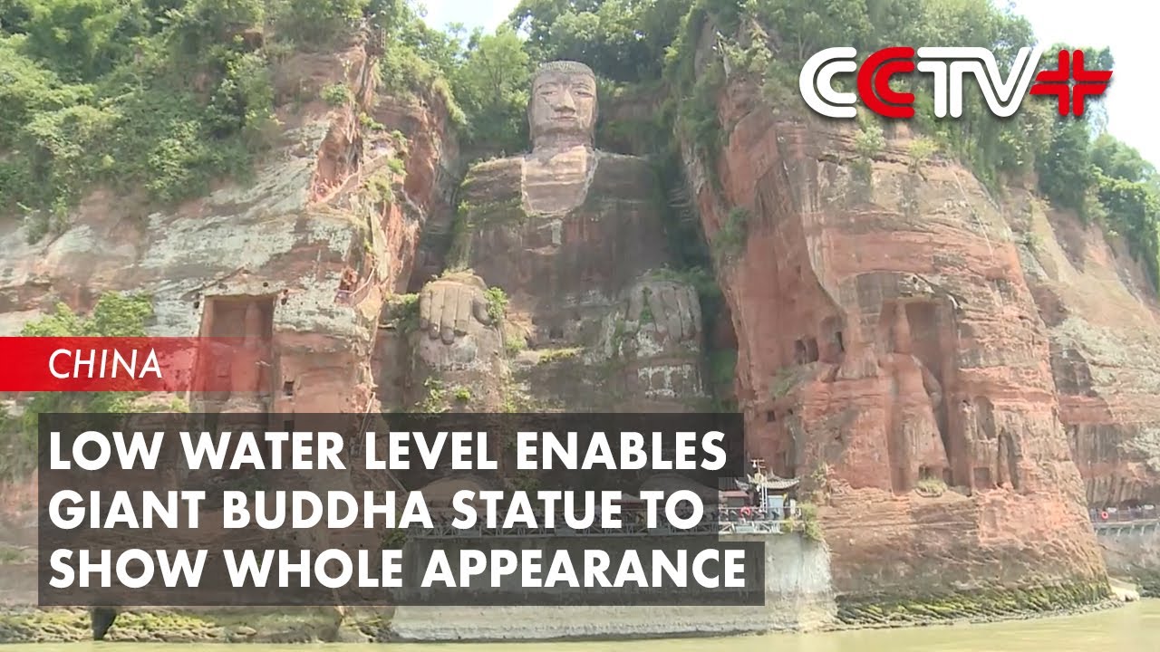 Low Water Level Enables Giant Buddha Statue to Show Whole Appearance