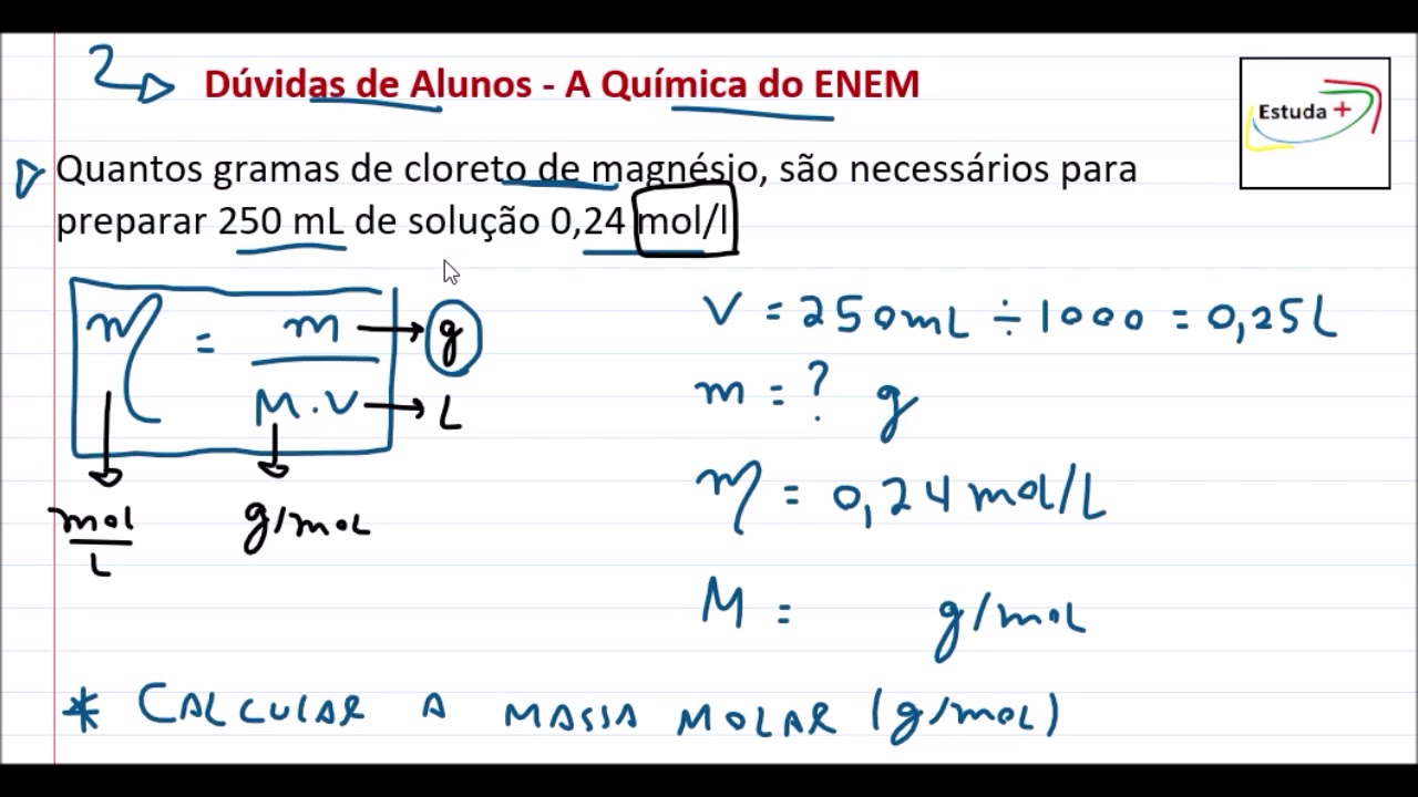 Calculando a massa de cloreto de sódio pela concentração da solução ...