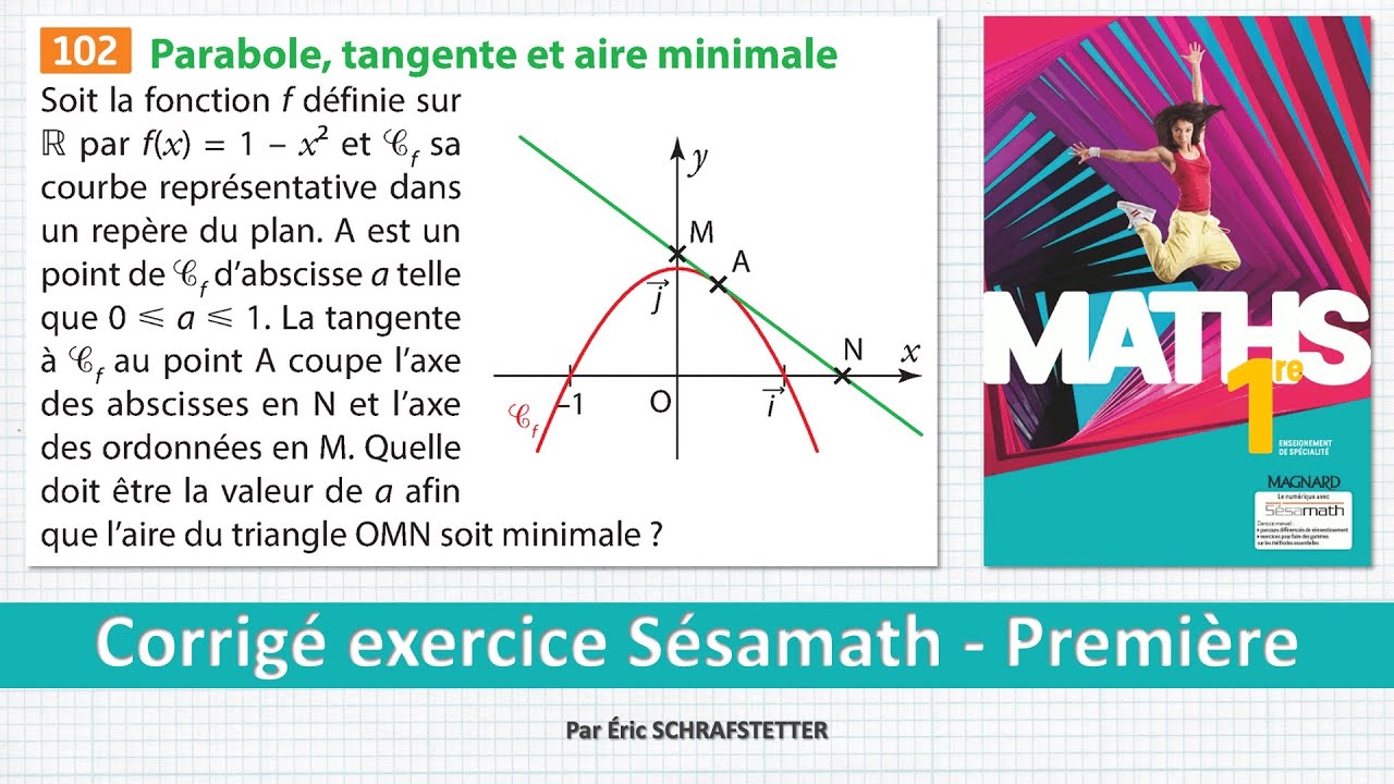 Maths 1ere - Corrigé "Parabole, tangente et aire minimale" (Sésamath
