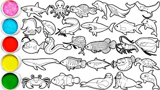Draw 28 Amazing Sea Animals in Minutes - Shark, Dolphin, Octopus, Clownfish, Blue Whale & others