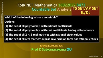 CSIR NET Mathematics 16 Feb 2022 B472 Countable Set Analysis SolDiscussed by Prof K Satyanarayana OU