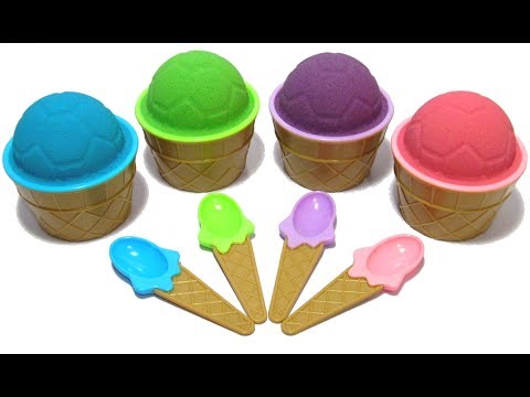 Играем и учим цвета на английском с мороженым с сюрпризами из кинетического песка.