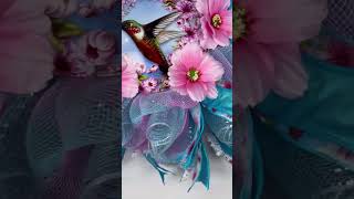 Hummingbird Mesh Wreath,Hummingbird Decor,Spring Wreath,Mothers Day Wreath,Pink and Blue Wre #shorts
