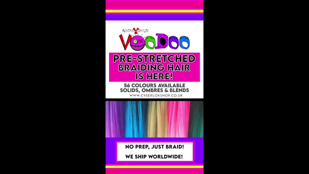Cyberloxshop VooDoo prestretched braiding hair show reel - 56 colours to choose from!