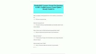 Florida DMV Learners Permit Test Questions   100 Verified Answers  Latest Update   Already Graded A2