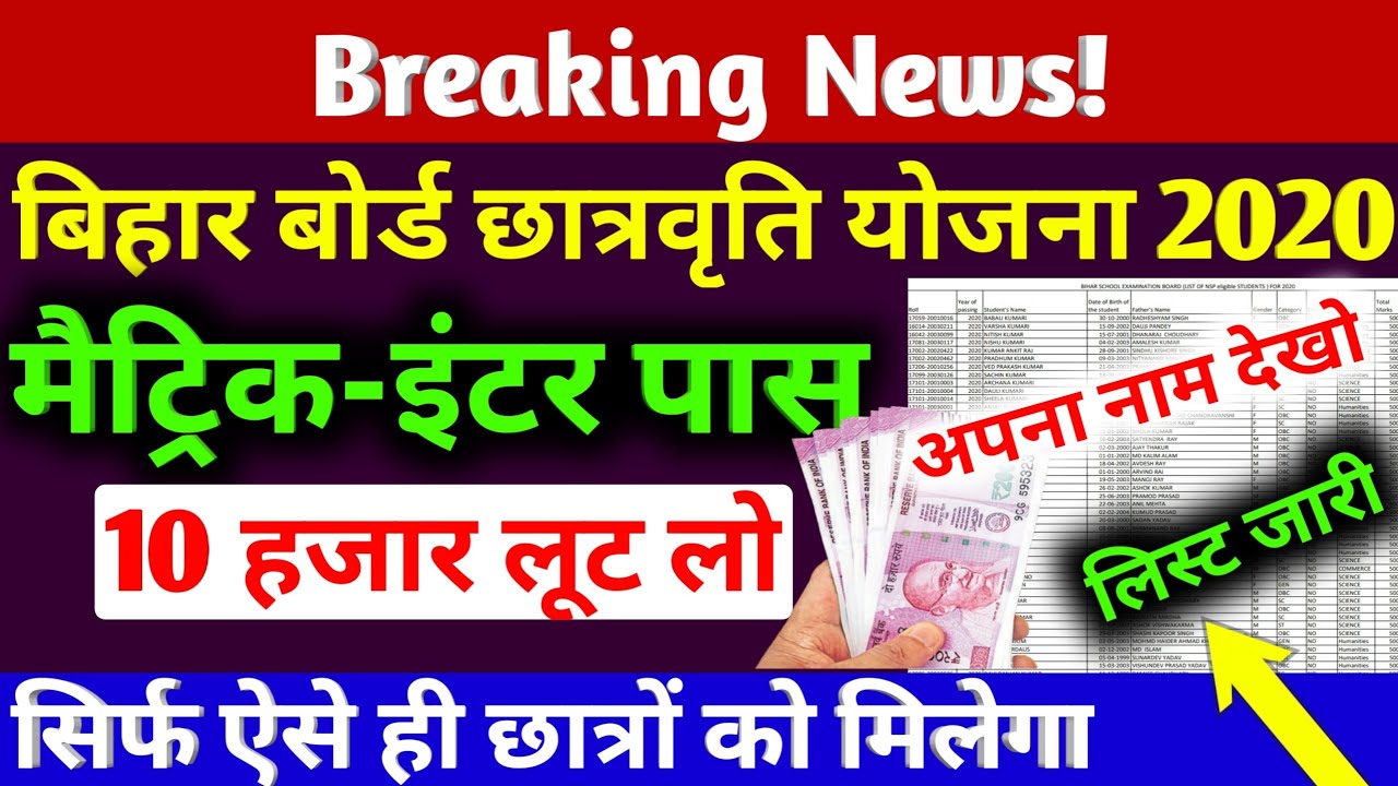 Matric Inter Scholarsship 2020 | Class 10th and 12th Scholarship 2020 | Bihar Board Vidyakul