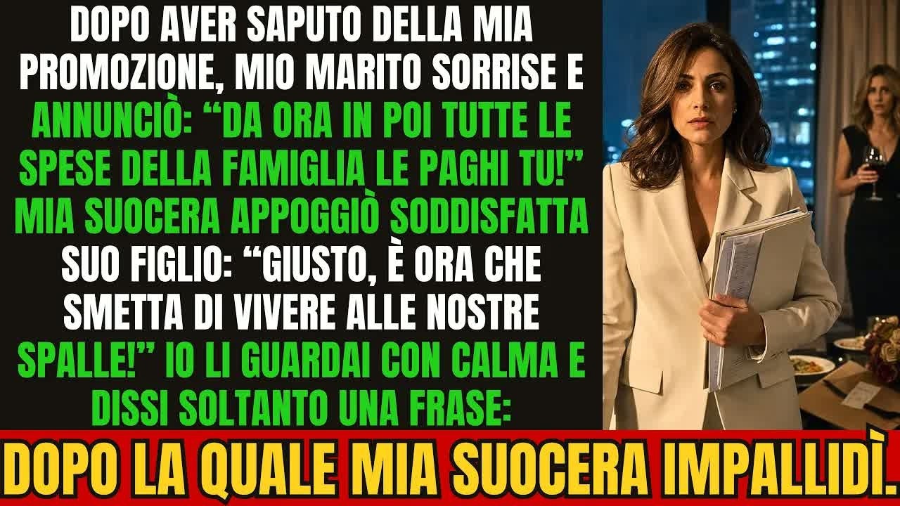 Quella sera tornai a casa con la promozione che aspettavo da tre anni, lo stipendio aumentato di quasi il cinquanta per cento. Mio marito mi guardò e disse: «Congratulazioni, da questo momento...