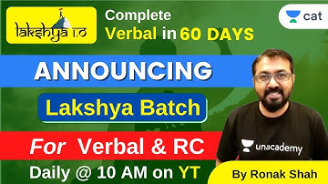 Announcing LAKSHYA 1.O | VA and RC | CAT 2021 & IPMAT | Unacademy CAT