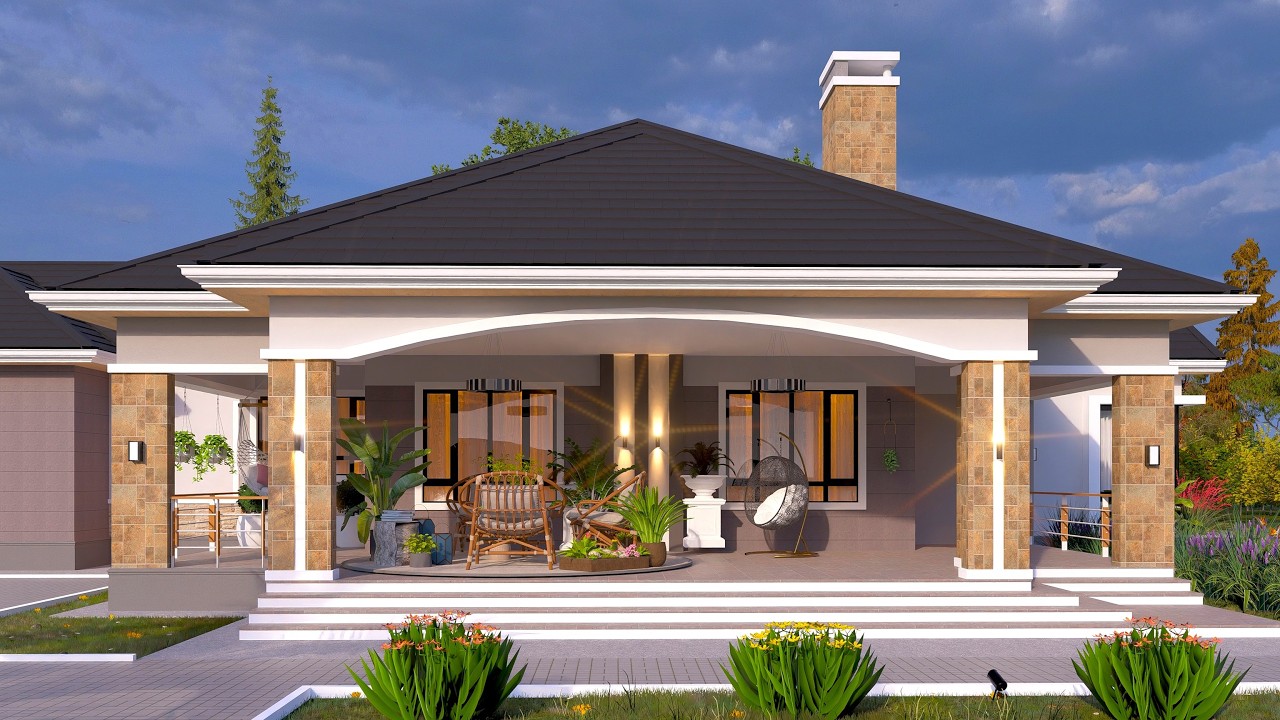 Modern 4 Bedroom Bungalow House Design | Elegant Contemporary Home with Covered Porch & Solar Roof