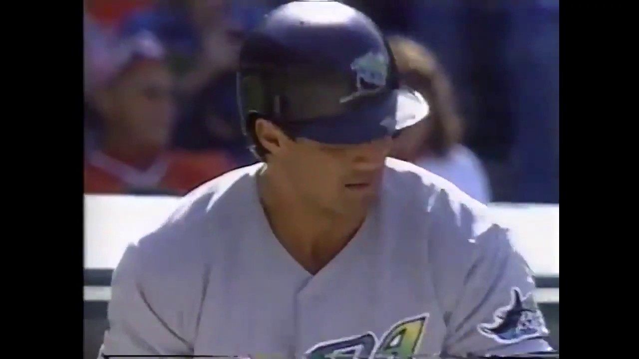 Jose Canseco clubs his 11th homerun of 1999 with the Tampa Bay Devil Rays 