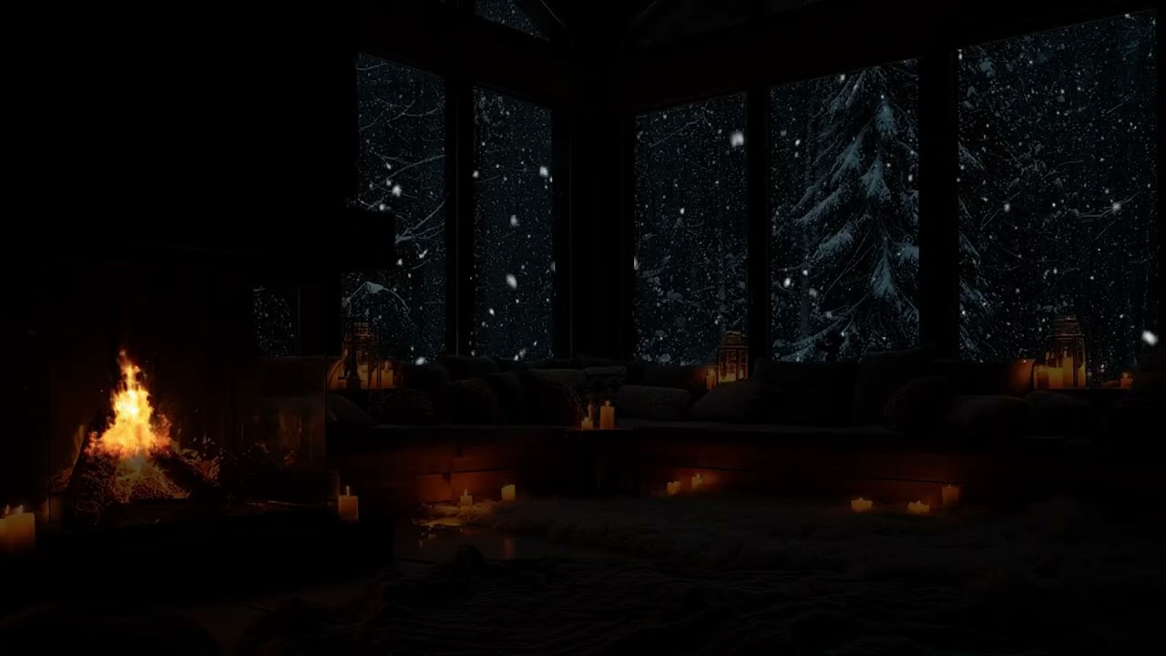 Snowstorm Night in a Cozy Cabin ❄️ Fireplace Crackling Sounds for Relax & Sleep
