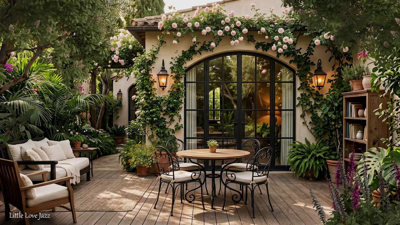 🌿 Relaxing Jazz in a Tranquil Garden Corner ☕ Peaceful Music for Sleep & Sweet Dreams