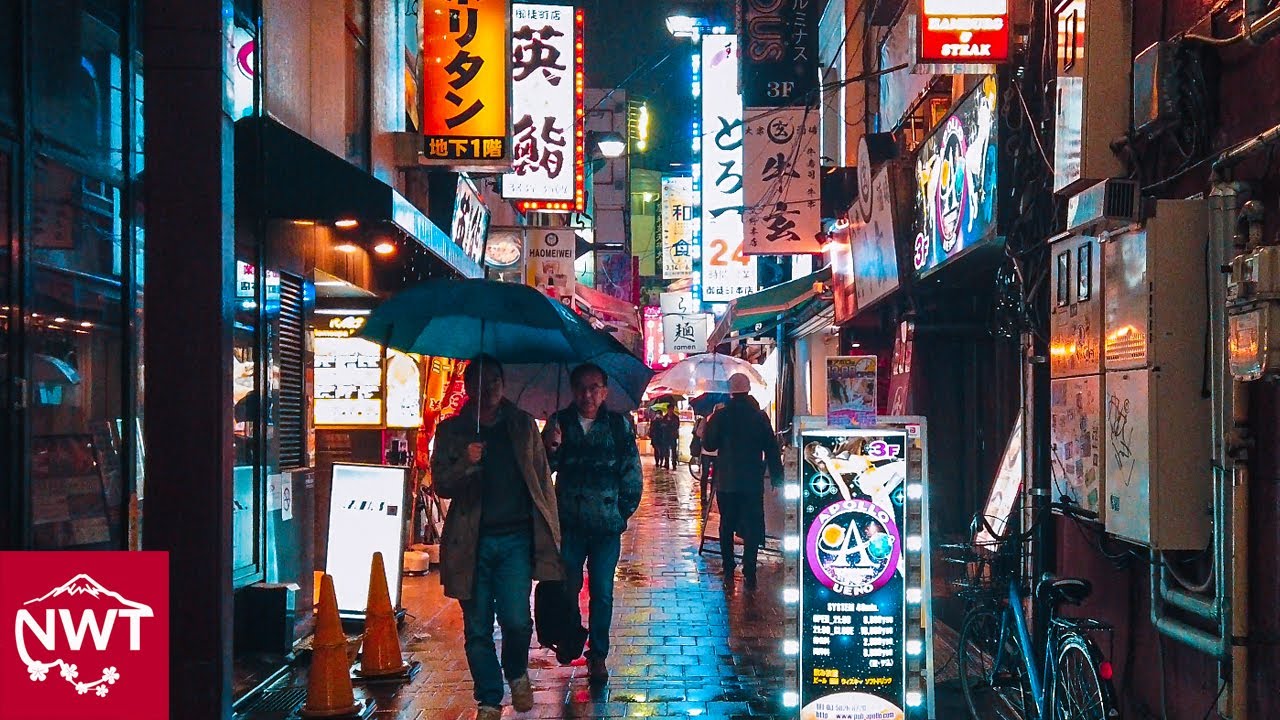 Rainy Night Walks In Tokyo Ueno 4K - Spring Rain Sounds ASMR