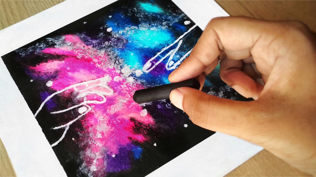 Colorful galaxy painting with oil pastels for beginners | Easy & step by step