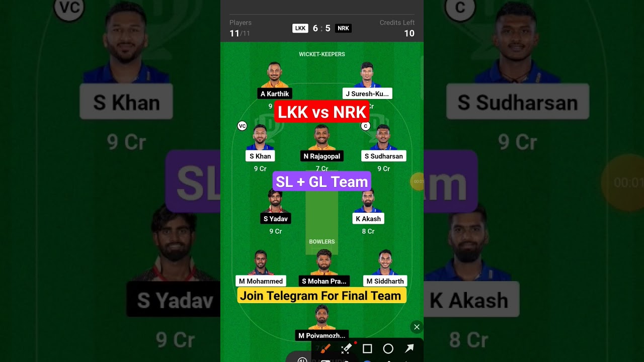 LKK vs NRK Dream11 Prediction, LKK vs NRK Dream11 Team, LKK vs NRK Tnpl T20 Dream11 Team Today Match