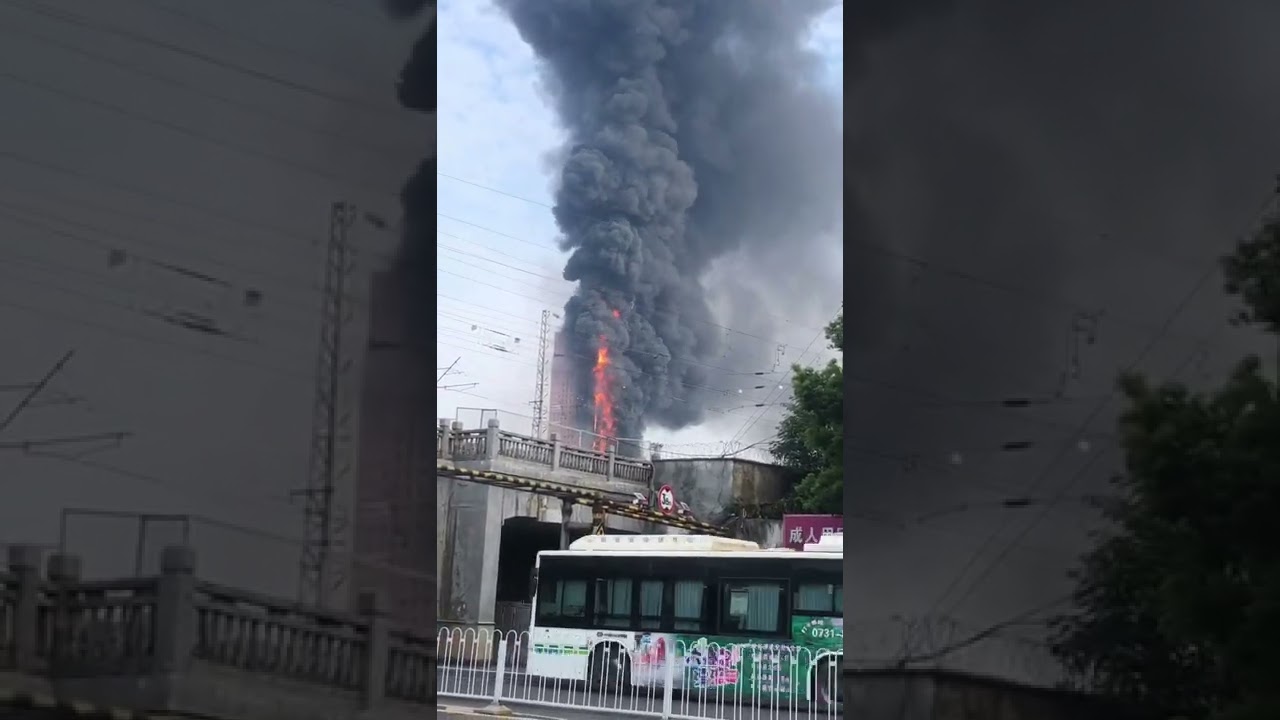 The Telecom Building in Changsha, Hunan, China is on fire.