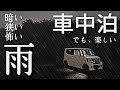 【車中泊 NBOX】雨の中、一人公園の駐車場で車中泊。暗い、狭い、怖い…でも楽しい