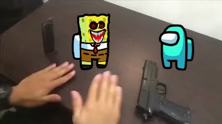 Among Us SpongeBob kill | American Cup Song with gun | Among Us meme