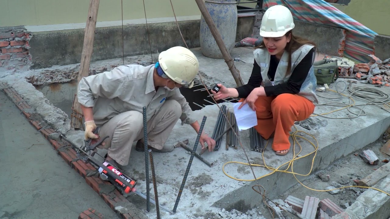 Hướng dẫn thi công Khoan cấy thép cột sử dụng keo Ramset Epcon G5 Pro tại công trình