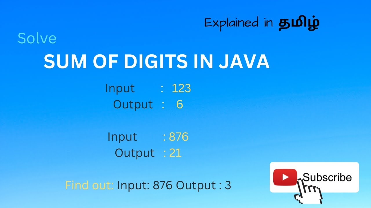9. Sum of Digits in JAVA in Tamil - YouTube