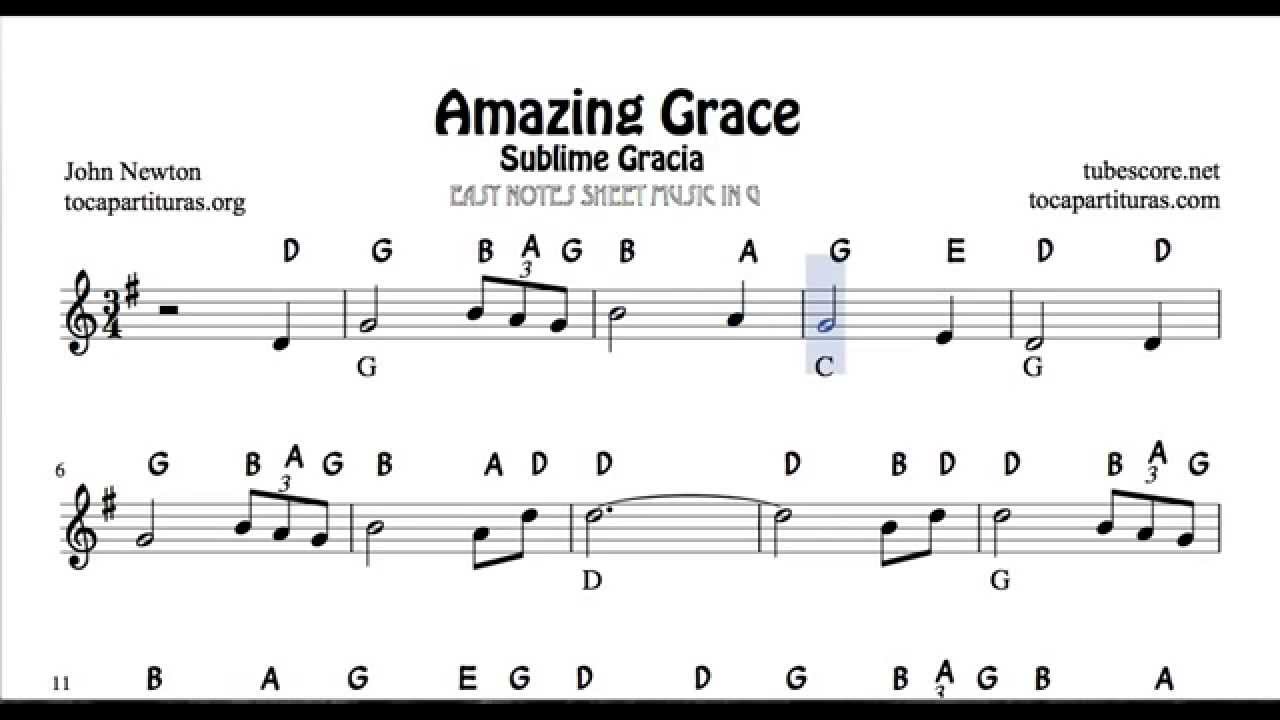 Amazing Grace Easy Notes Sheet Music for Beginners in treble Clef for Violi...