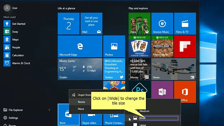 Windows 10 - How to change tile size in start menu