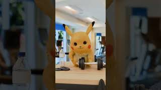 Pikachu from Pokemon is lifting weights at the gym #short