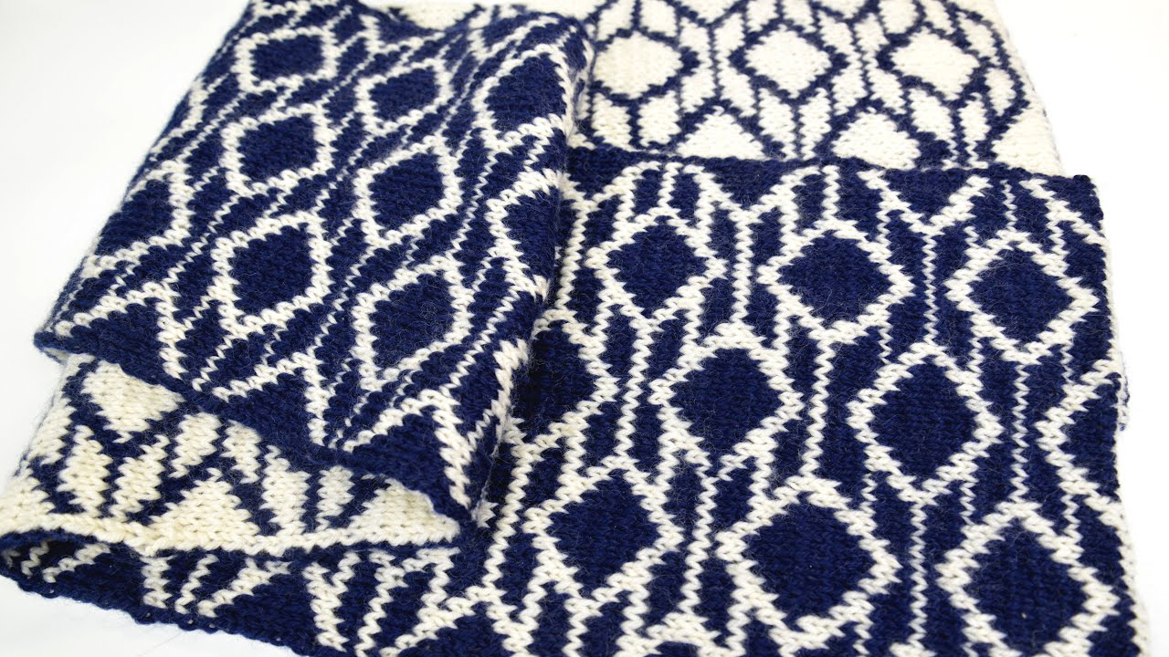 リバーシブルマフラーの編み方　（アメリカ式）　How to knit a double knit scarf