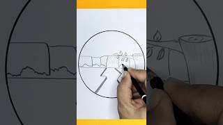 Easy circle scenery drawing #art #easydrawing #drawing #drawing4kidsytshorts