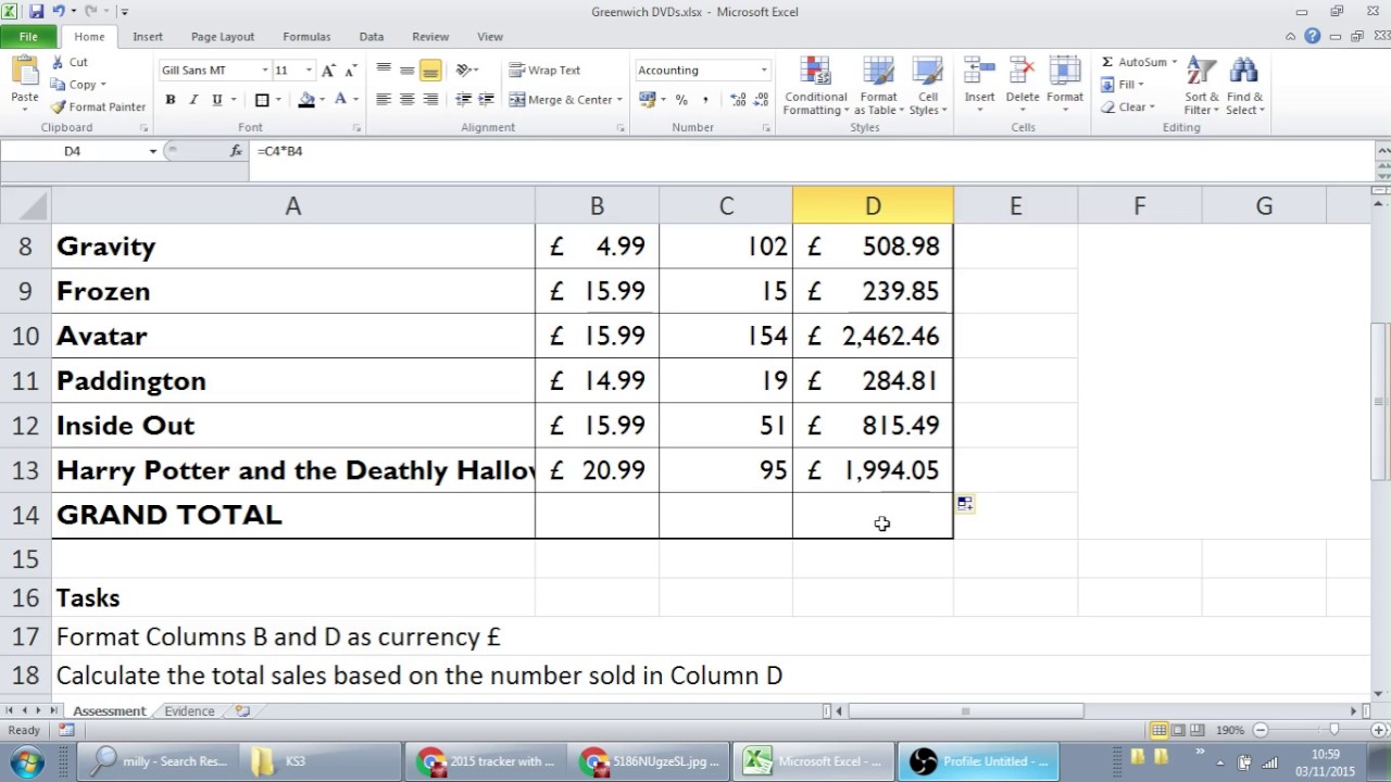 2 Excel Spreadsheet Grand Totals And Totals Using Formula And Autosum