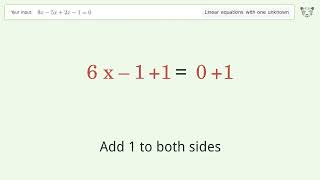 Linear equation with one unknown: Solve 9x-5x+2x-1=0 step-by-step solution