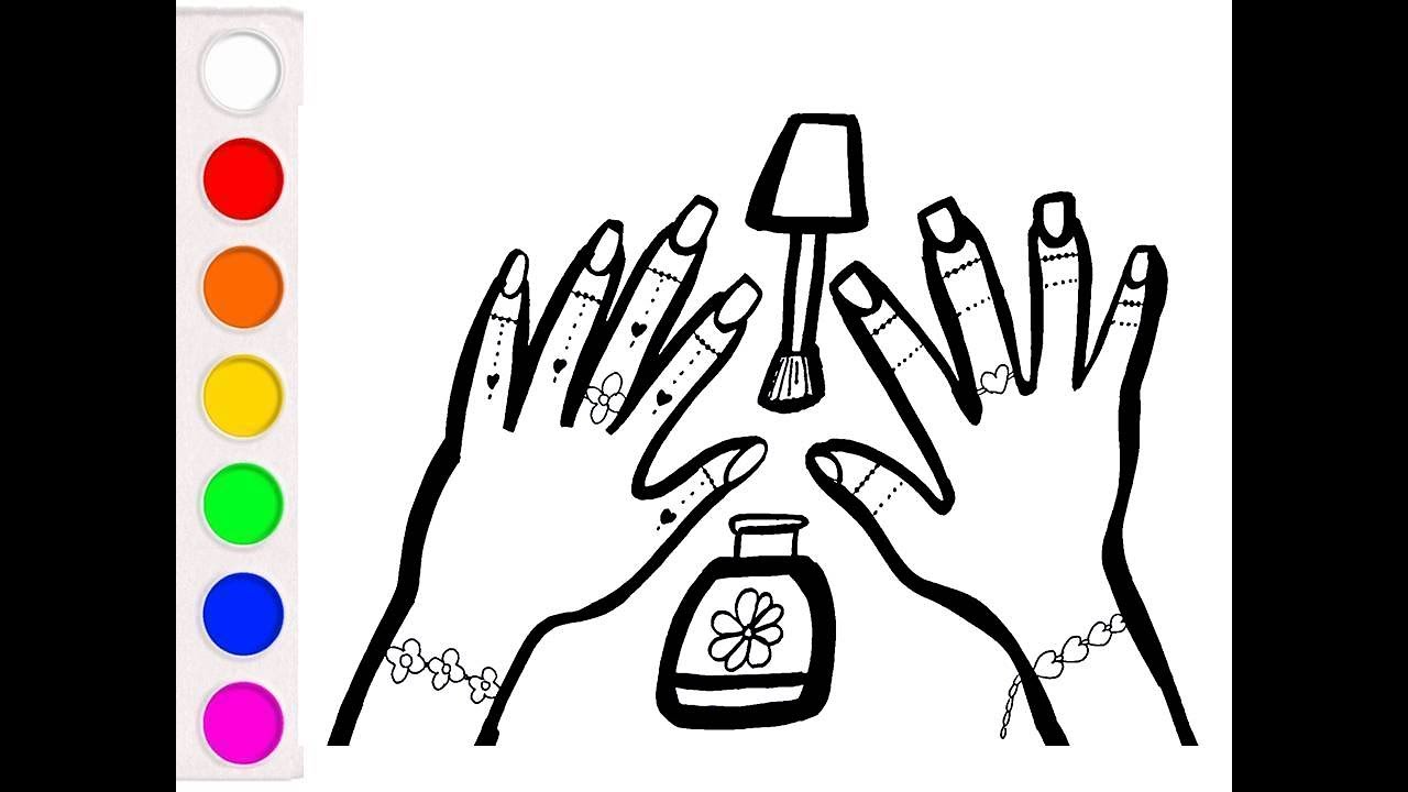 Nail art Drawing and coloring for kids 🌈 nail polish Hands Drawing with