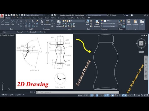 Bottle 2d drawing in autocad| technical drawing | practice drawing| 2d exercise drawing for students