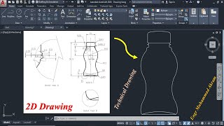 Bottle 2d drawing in autocad| technical drawing | practice drawing| 2d exercise drawing for students