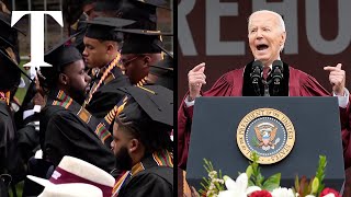 Biden calls Gaza "humanitarian crisis" in college address as some grads turn backs in protest