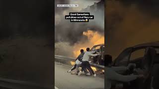 😱 Good Samaritans pull driver out of a fiery car crash in Minnesota