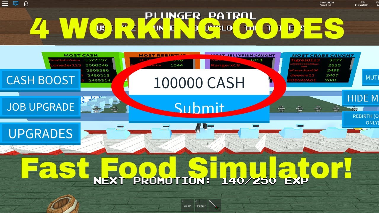 Codes Fast Food Simulator 3000 CASH YouTube