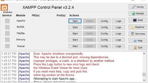 Error: Apache shutdown unexpectedly.