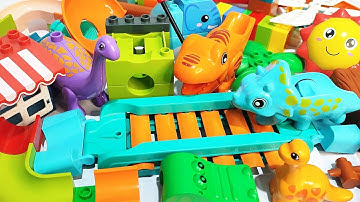 Satisfying Building Blocks Marble Run ASMR Tree House Winding Xylophone Bridge & Funny Animals Track