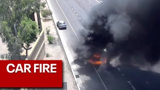 Car fire on Arizona SR 51 freeway