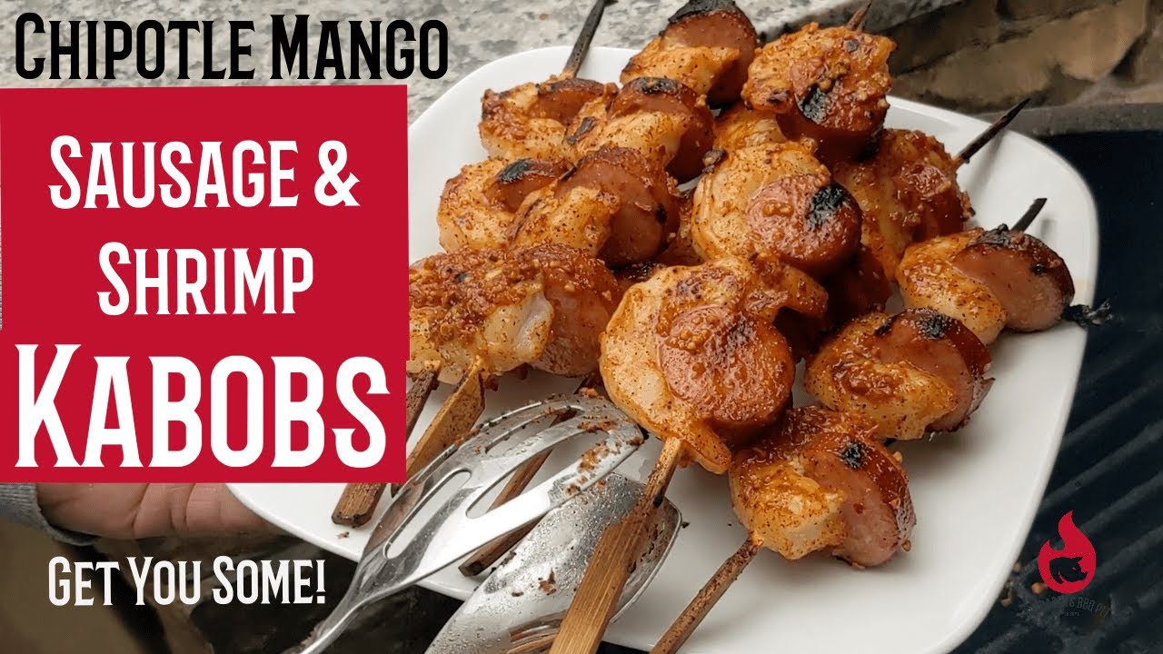 Chipotle Mango Sausage & Shrimp Skewers