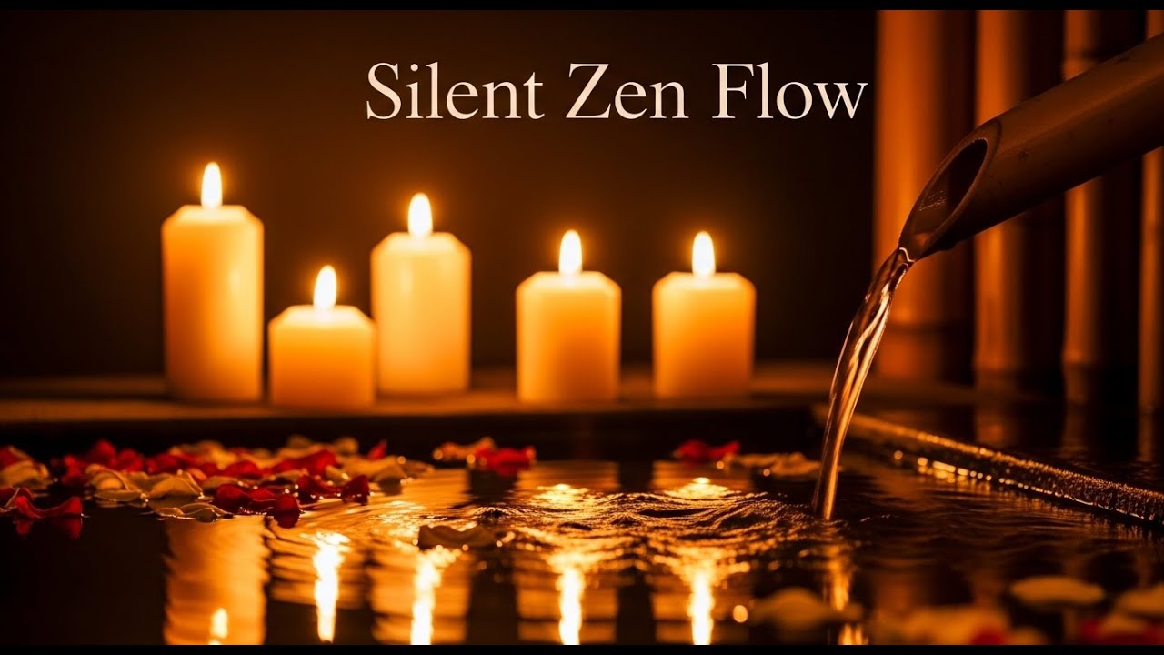 Soothing Zen Flow Reflection Bamboo Fountain and Candle Glow for Relaxation Meditation Sleep Calm