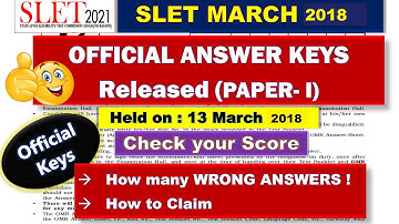 SLET (NE) 2018 OFFICIAL ANSWER Keys (Paper-I, Series-Z) : PREVIOUS Year Questions