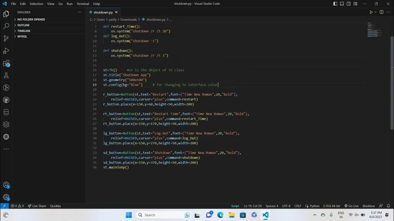 A simple GUI application using the Tkinter library in Python to control ...