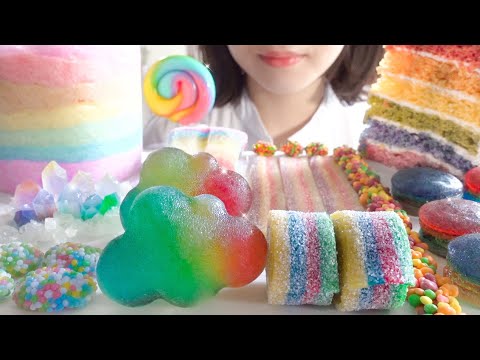 【咀嚼音】レインボースイーツを食べる【ASMR】琥珀糖 わたあめ ロープキャンディ