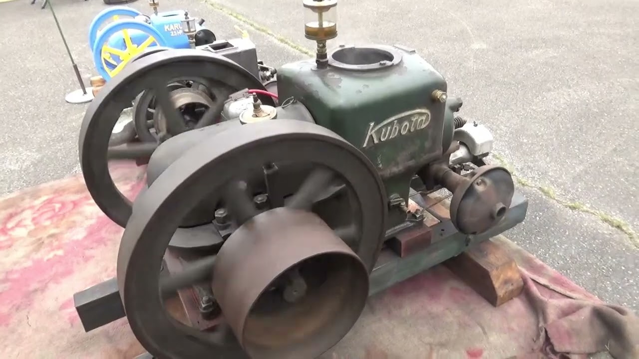 意外と稀少】丸ヘッド…クボタE型6馬力石油発動機…会津発動機大運転会